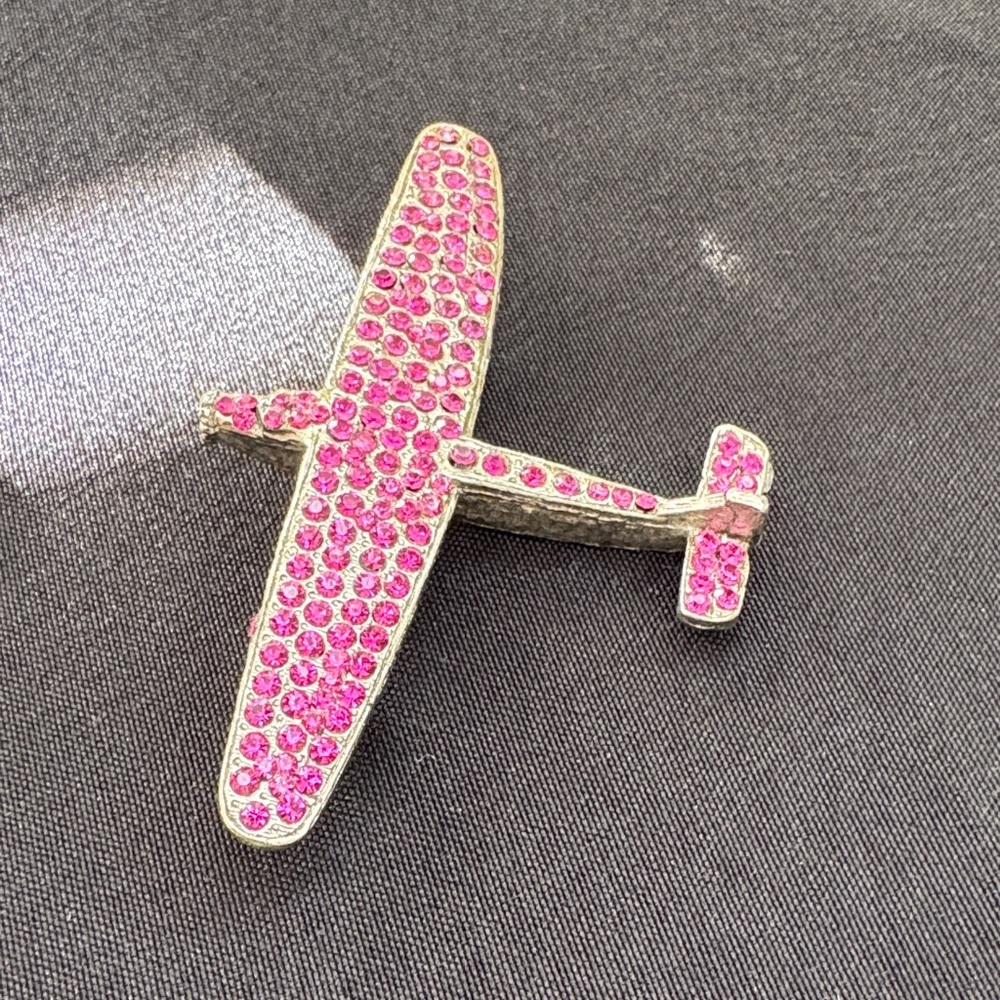 Pink Rhinestone Airplane Brooch Windy Gell